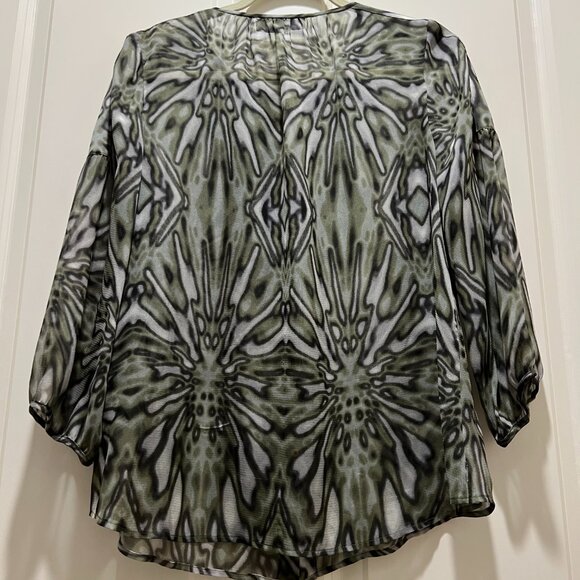 Tibi Olive Pattern 100% Silk Feminine Blouse - Picture 6 of 6